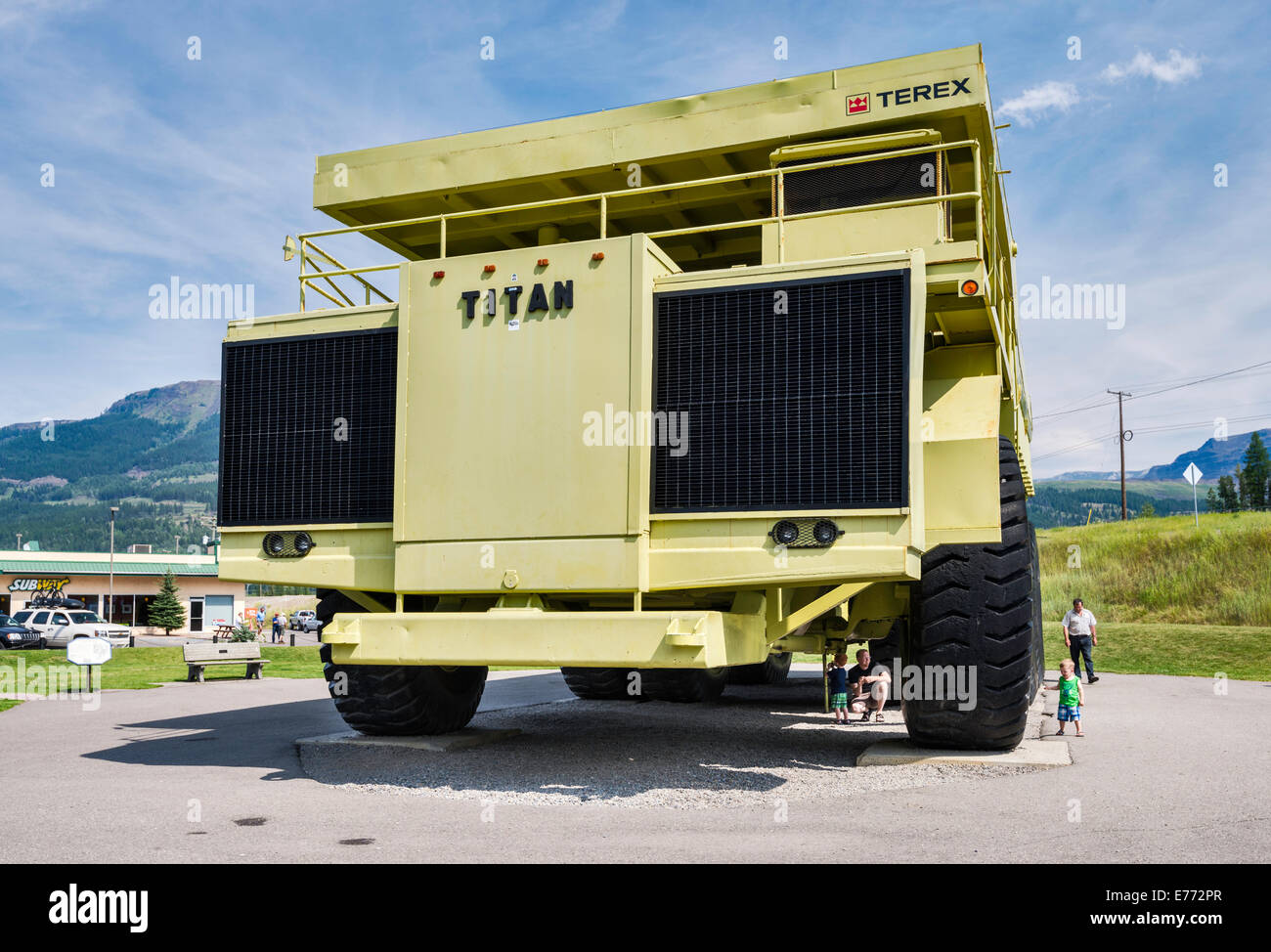 Terex Titan, haul truck for open pit mines, the largest truck in the world, on display in Sparwood, British Columbia, Canada Stock Photo