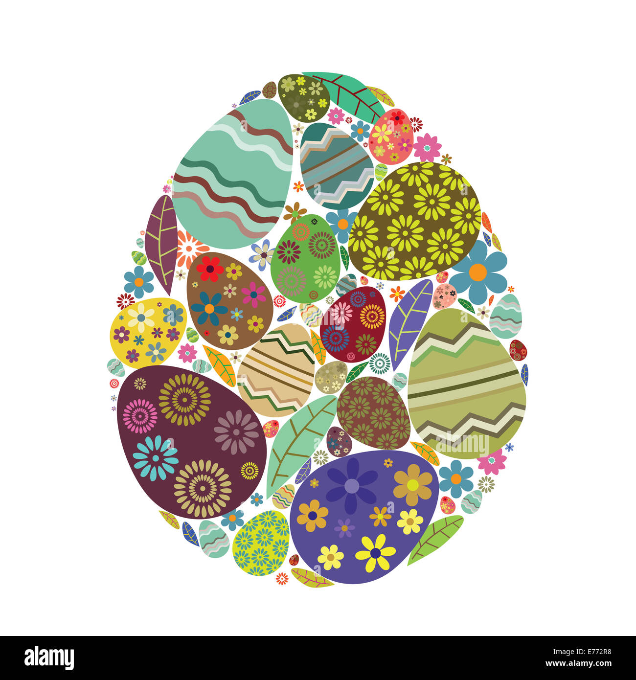 Easter egg with smaller eggs and other graphic elements inside isolated on easter eggs pattern Stock Photo