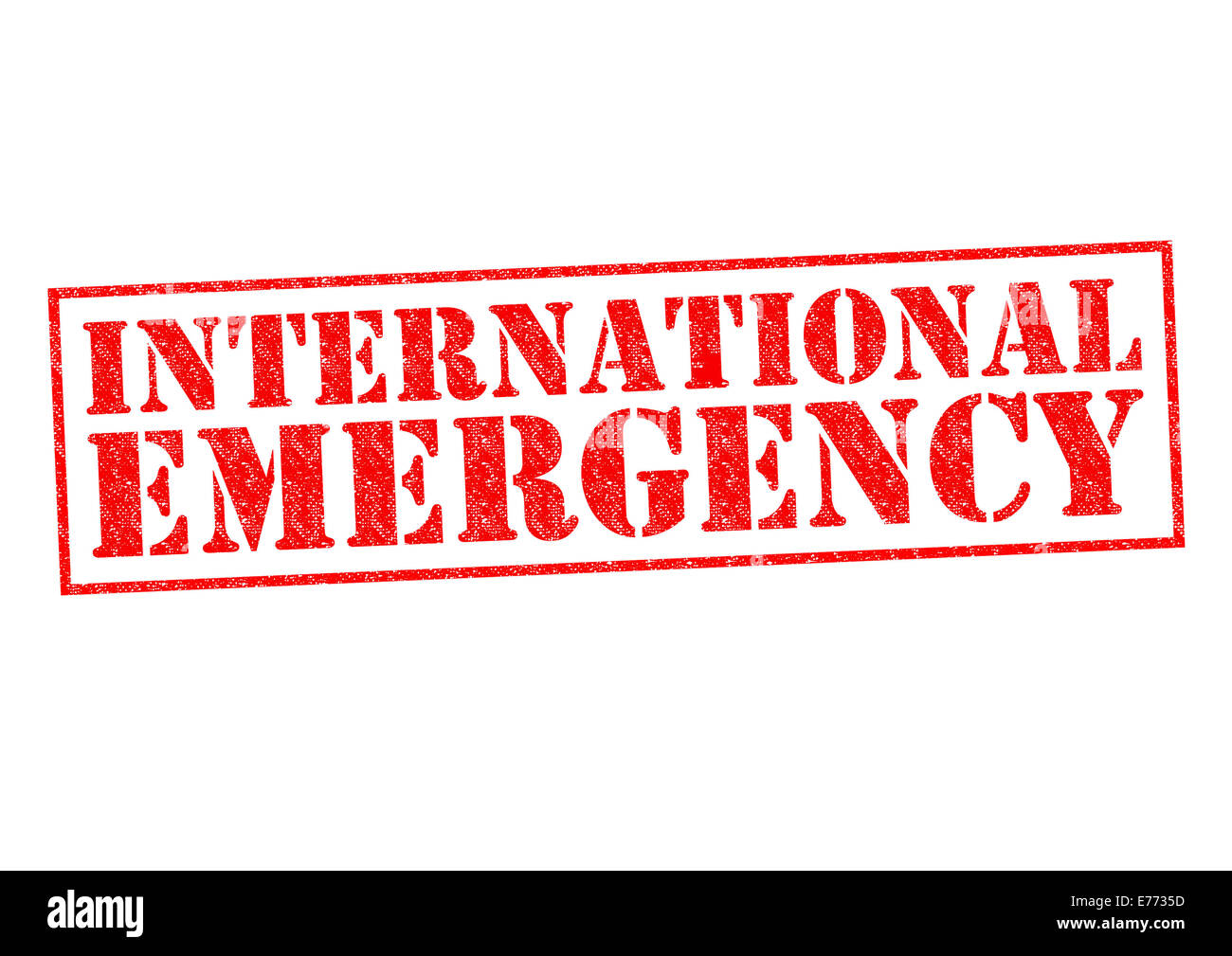 INTERNATIONAL EMERGENCY red Rubber Stamp over a white background. Stock Photo