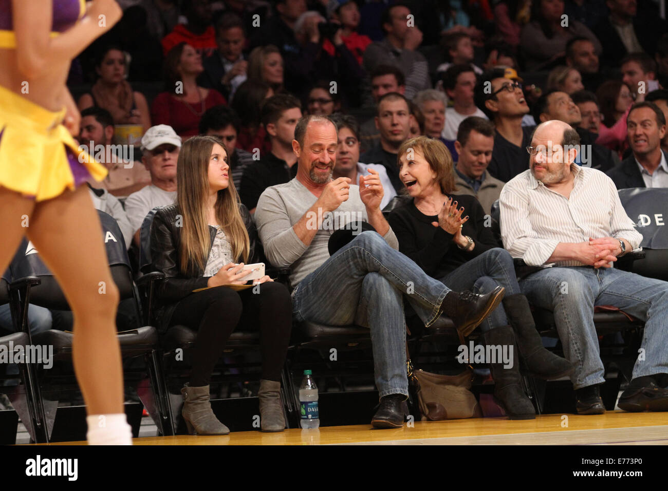 Celebrities courtside at the Los Angeles Lakers v New Orleans Pelicans NBA  basketball game at the Staples Center. The Pelicans defeated the Lakers by  a final score of 132-125. Featuring: Ashton Kutcher,Mila