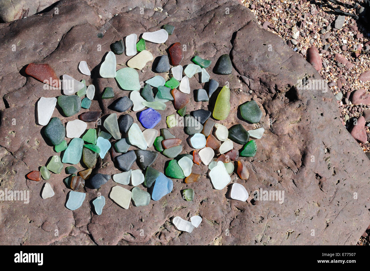 Sea glass collected on a Welsh beach Stock Photo