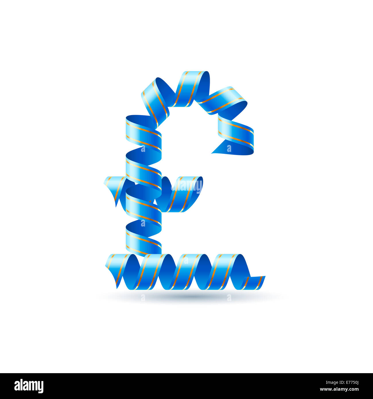 British pound sign made of spiral sky blue ribbon. Stock Photo