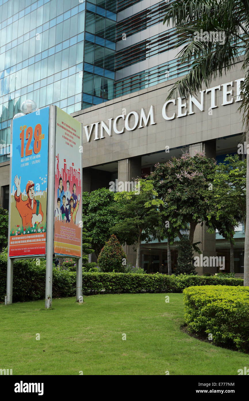 Propaganda posters in Ho Chi Minh City celebrate 69 years since the declaration of independence of Vietnam. Stock Photo