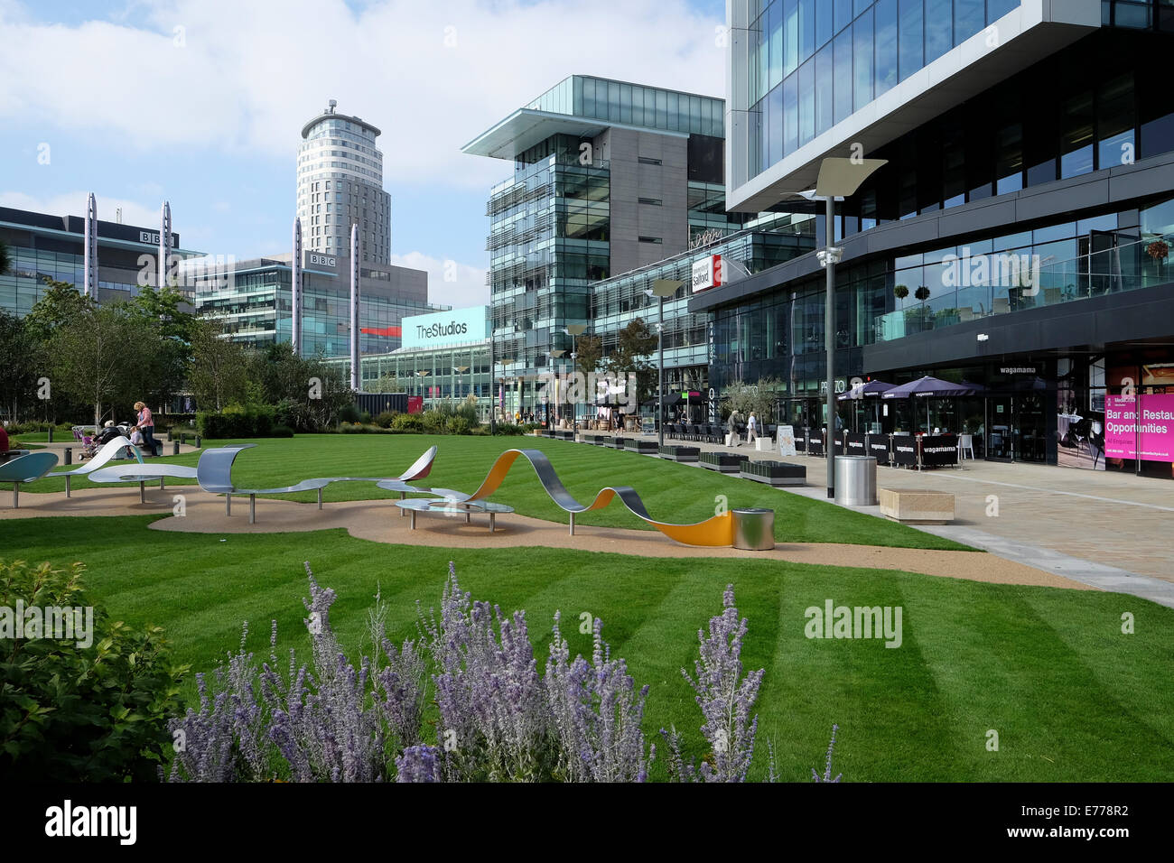 Gardens at Manchester's Media City by Salford Quays Stock Photo
