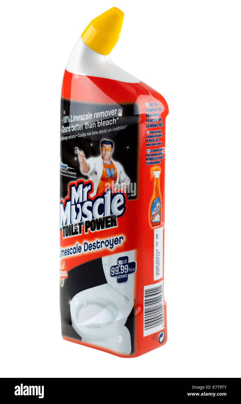 Bottle of Mr Muscle toilet power limescale destroyer Stock Photo