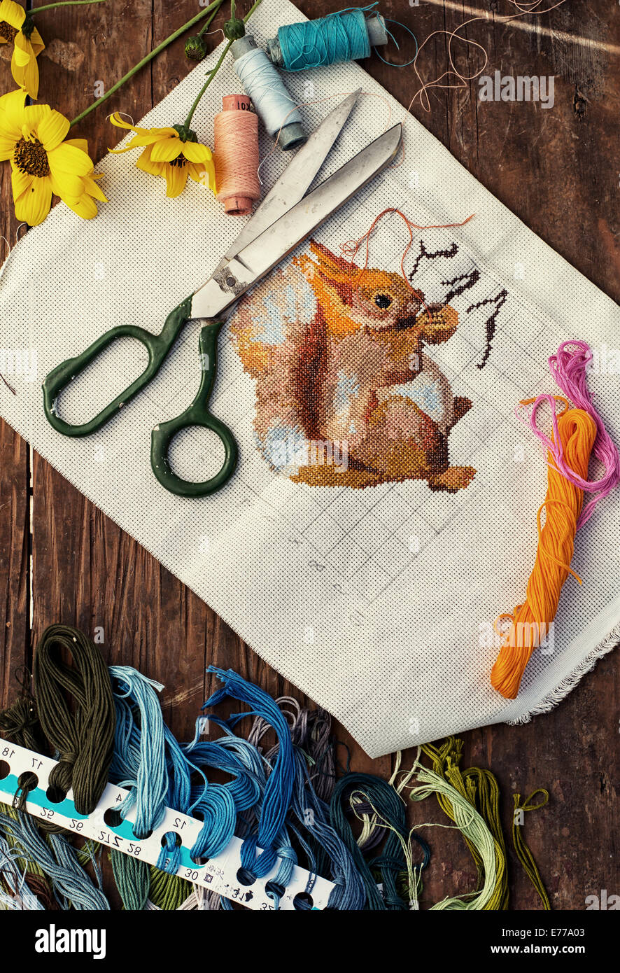 process of needlework sewing tools Stock Photo Alamy