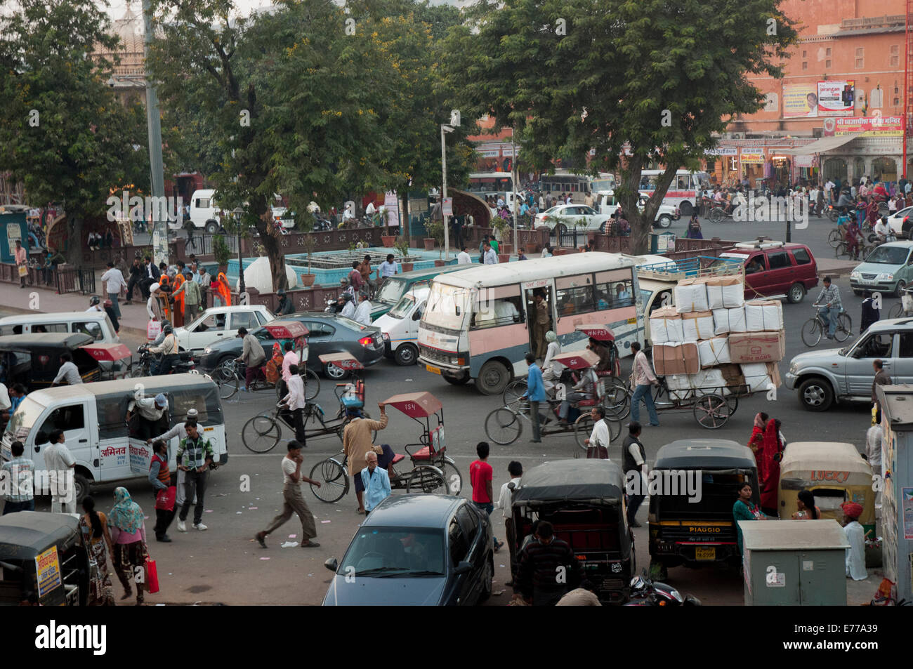 Chaotic street scene, Jaipur, Rajasthan, India. Stock Photo