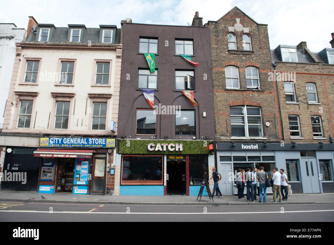 A shop front in Shoreditch East London with a place called Catch Stock Photo