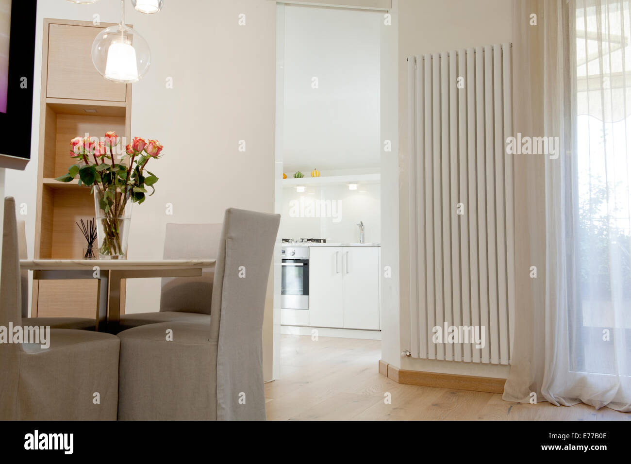 Dining area in modern tiny apartment Stock Photo