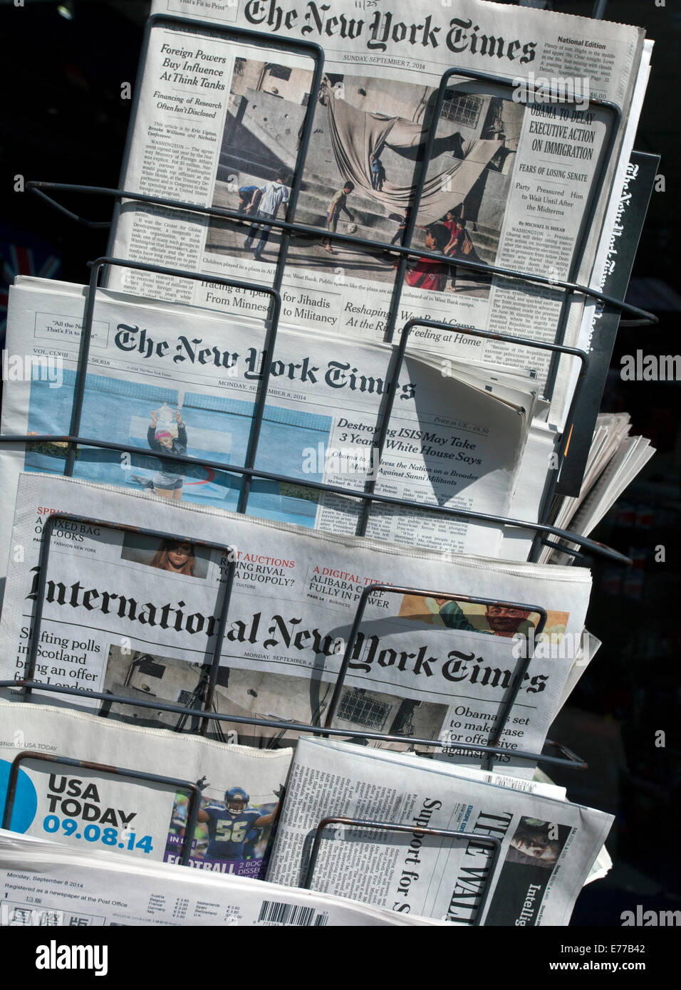 U.S.newspapers on sale outside London shop Stock Photo