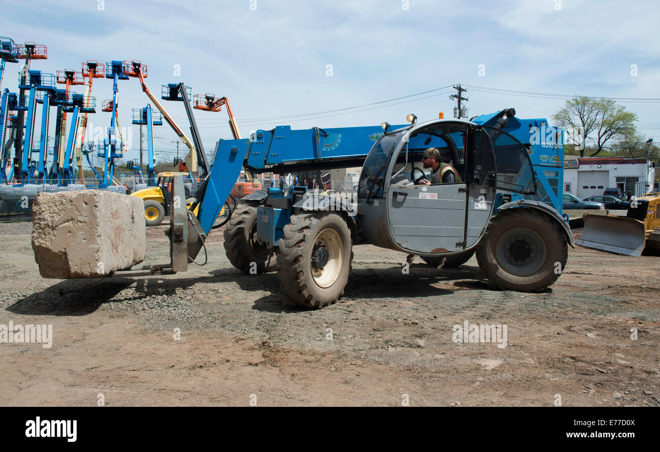 All terrain or rough terrain forklift at construction site at New Haven Harbor Crossing project. Stock Photo