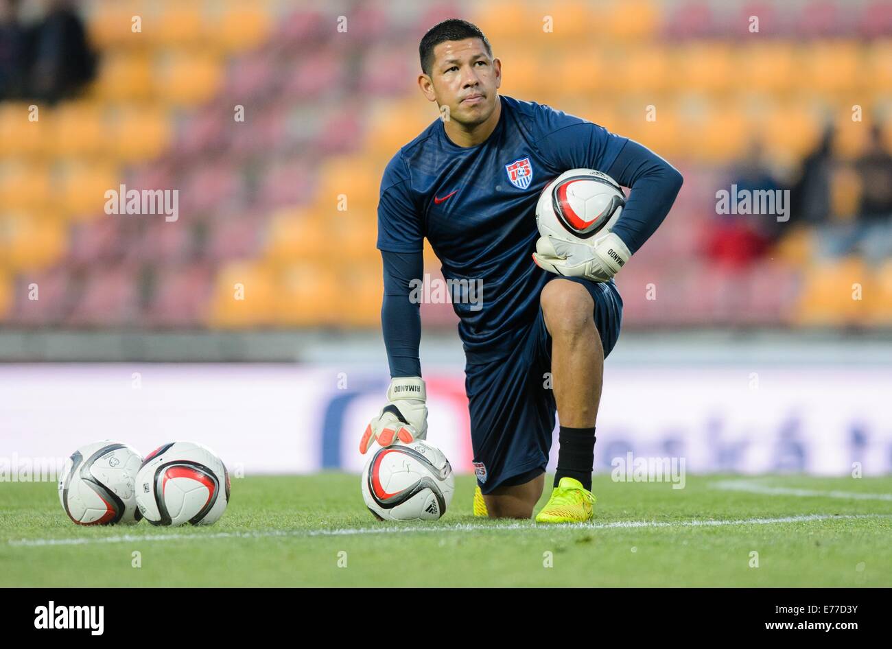 USA's goalkeeper Nick Rimando warms up before the friendly soccer match between Czech Republic and the USA at Generali Arena in Prague, Czech Republic, 03 September 2014. Photo: Thomas Eisenhuth/dpa Stock Photo