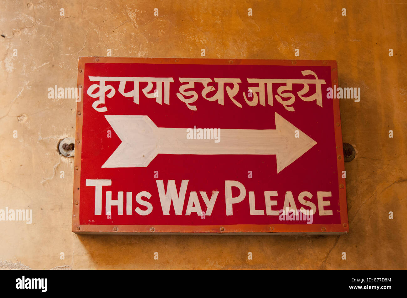 Sign in Hindi and English, City Palace, Udaipur, Rajasthan, India Stock
