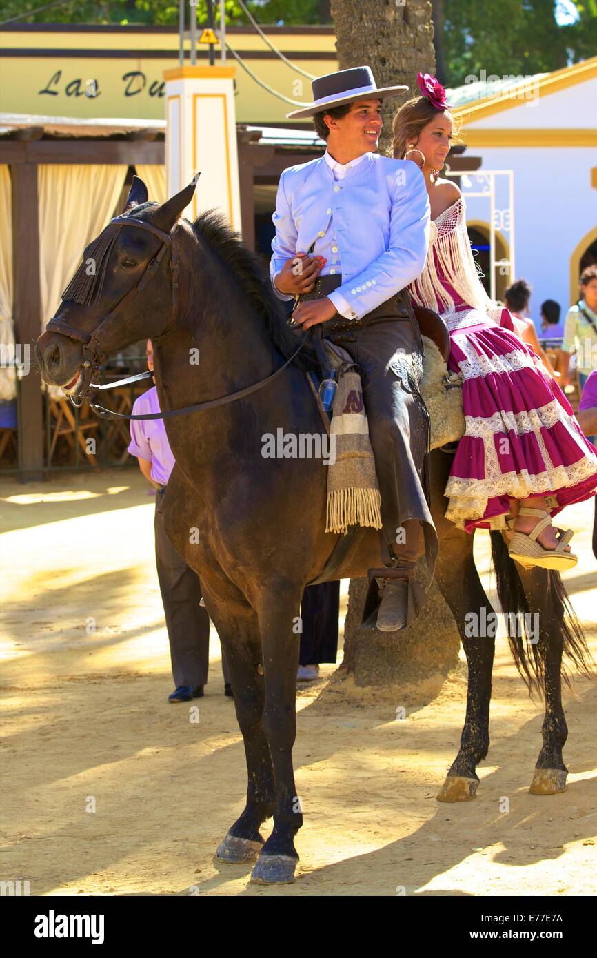 Spanish Horse Riders in Traditional Dress, Annual Horse Fair, Jerez de