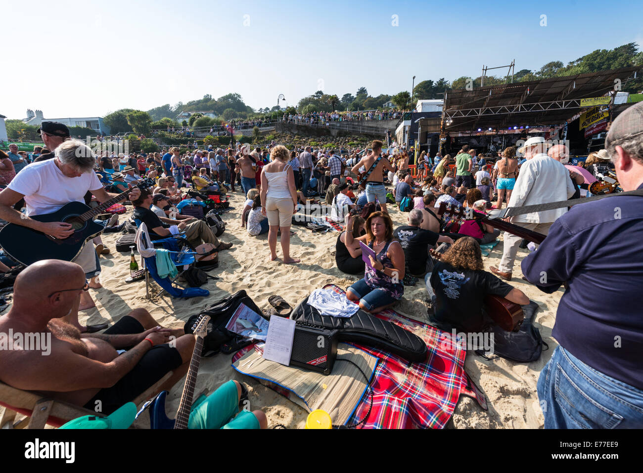 The Guitars on the Beach annual event is attended by thousands of people this year attempting a world record all playing at once Stock Photo