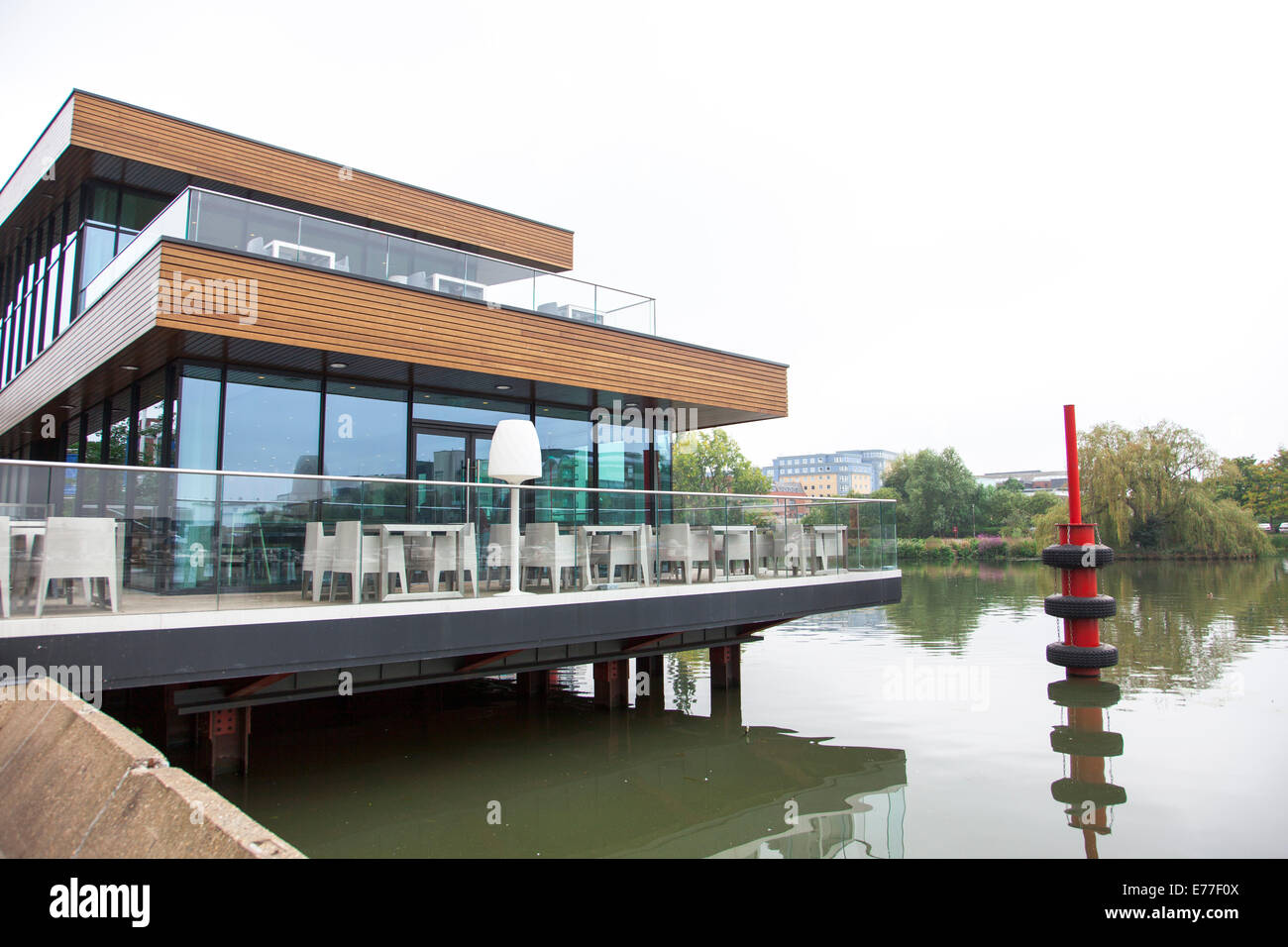 Modern building on water in Lincoln, England Stock Photo