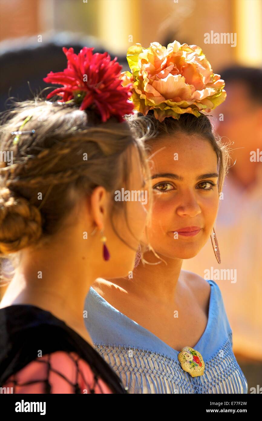 Girls in Traditional Spanish Costume, Annual Horse Fair, Jerez de la Stock Photo 73309569 Alamy