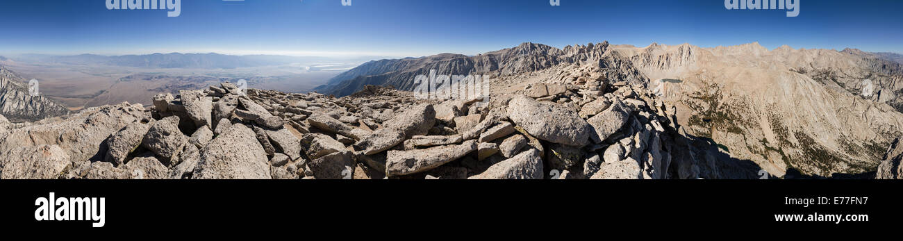 360 degree mountain panorama from the summit of Lone Pine Peak Stock Photo