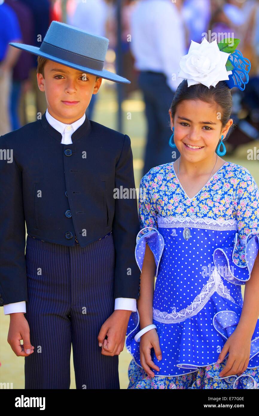 Boy and Girl in Traditional Spanish Costume, Annual Horse Fair, Jerez de la  Frontera, Cadiz Province, Andalusia, Spain Stock Photo - Alamy