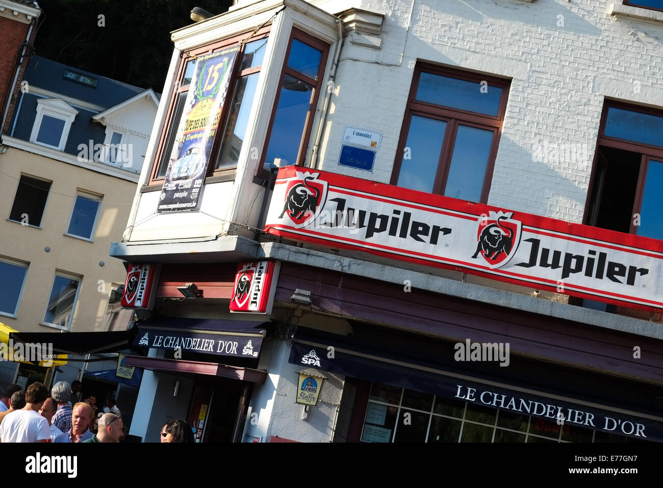 View of a bar in the town of Spa, Belgium during the 24 Hour race event Stock Photo