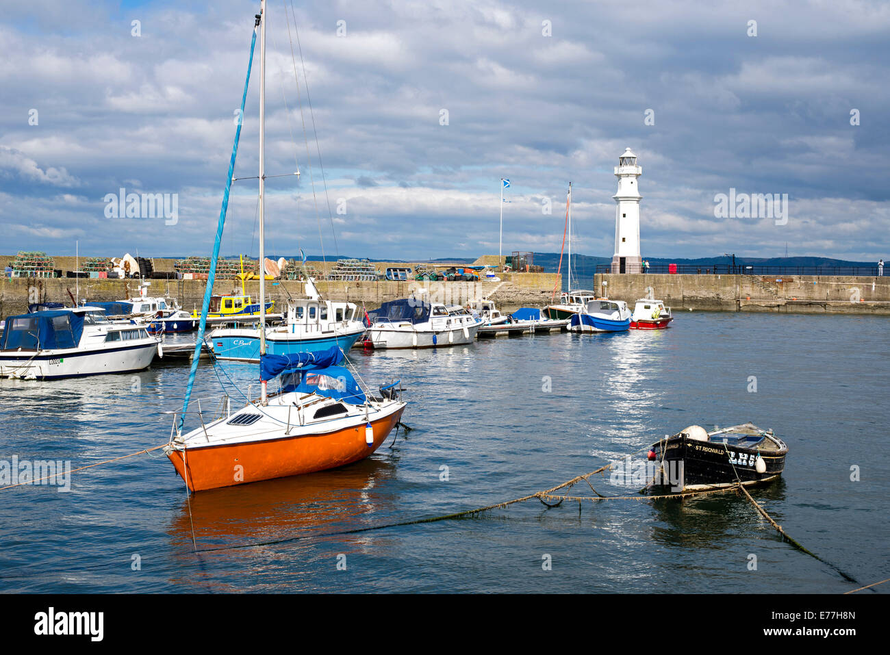 A quiet morning in Newhaven harbour on the Firth of Forth in Edinburgh, Scotland, UK. Stock Photo