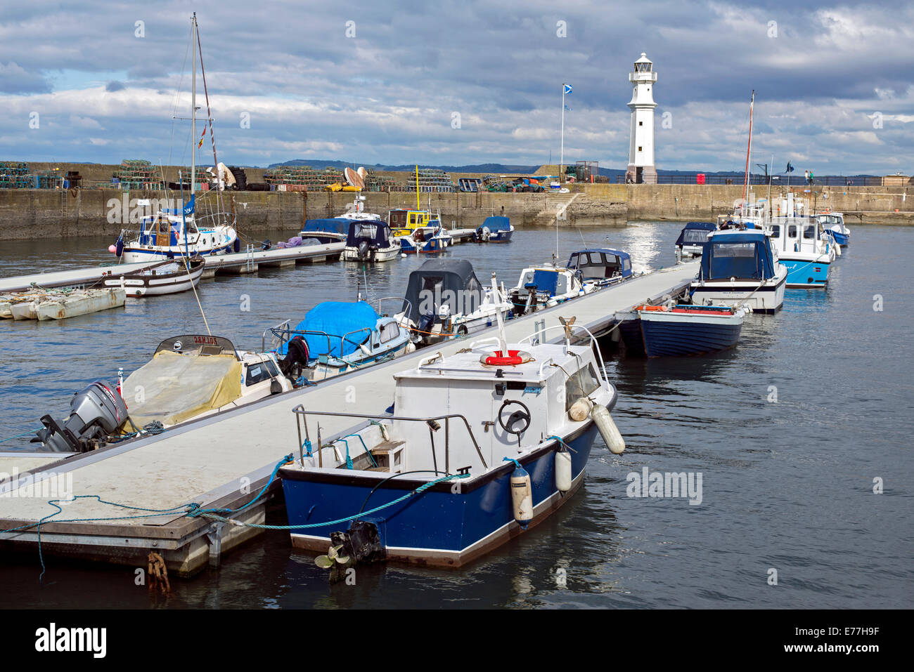 A quiet morning in Newhaven harbour on the Firth of Forth in Edinburgh, Scotland, UK. Stock Photo
