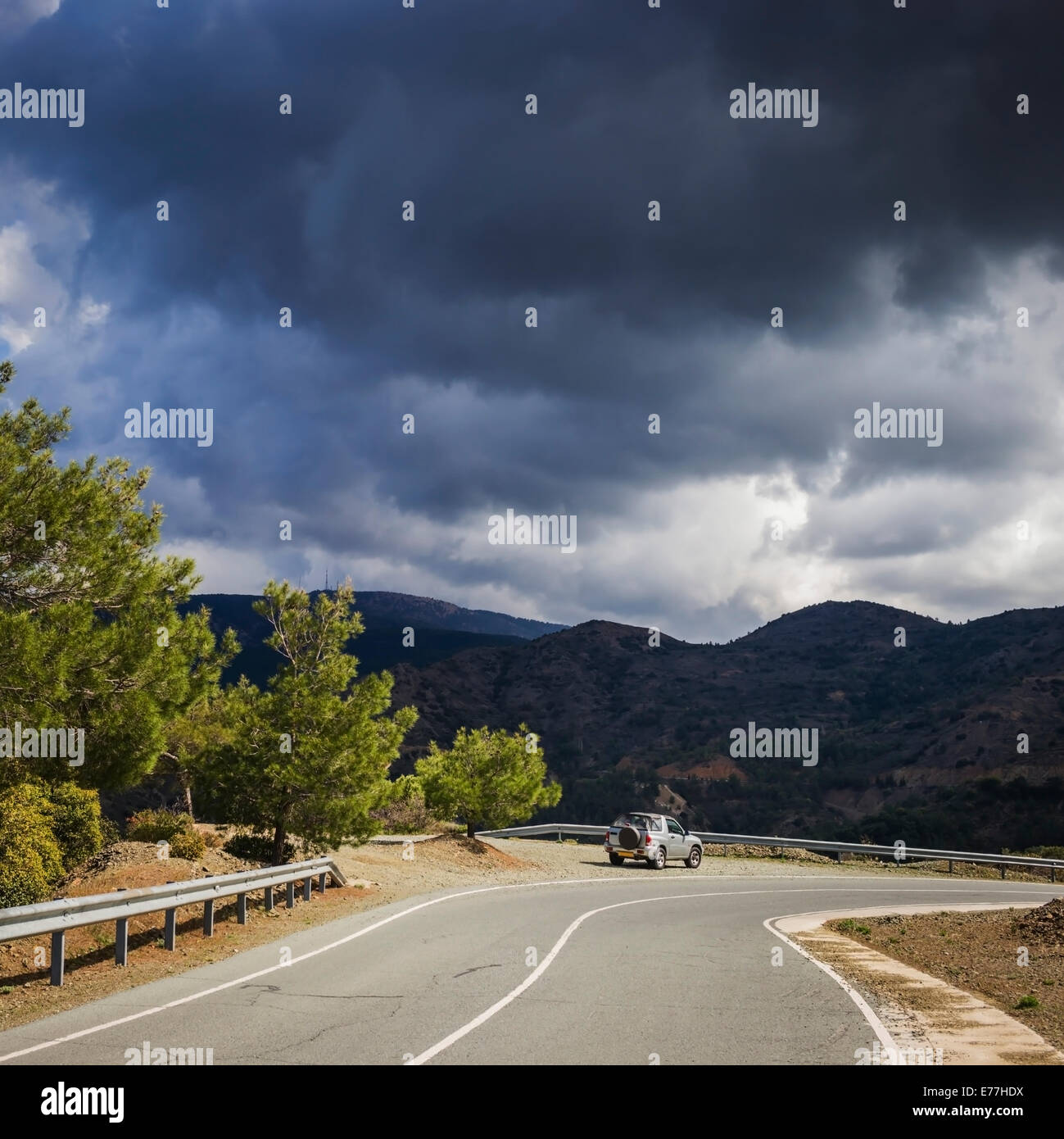 Driving in the Troodos Mountains of Cyprus Stock Photo