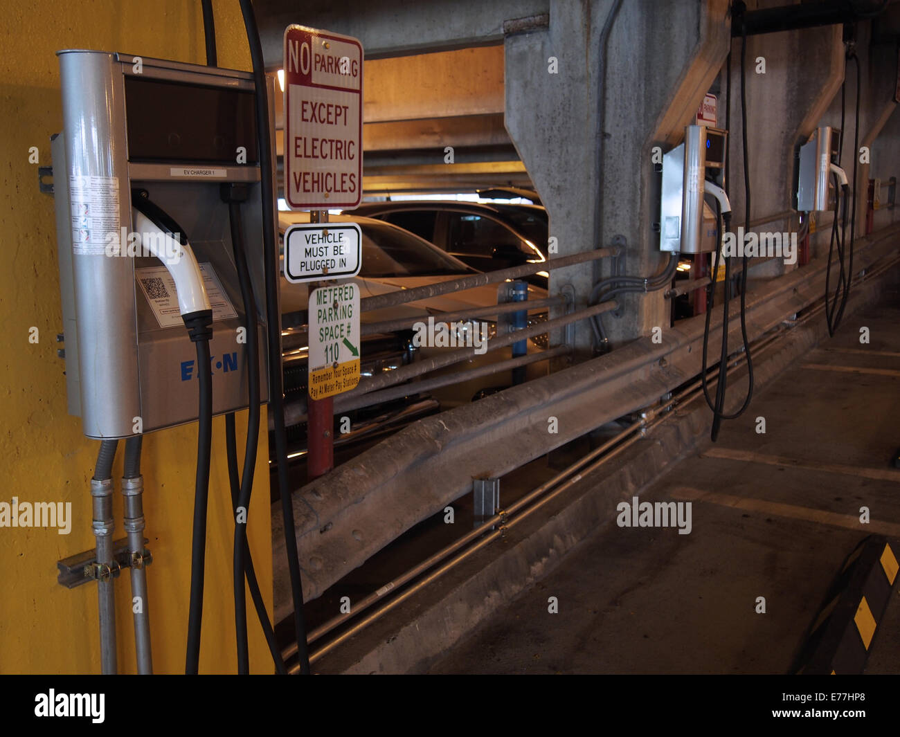 Electric Vehicle Charging Stations at a municipal parking lot in White