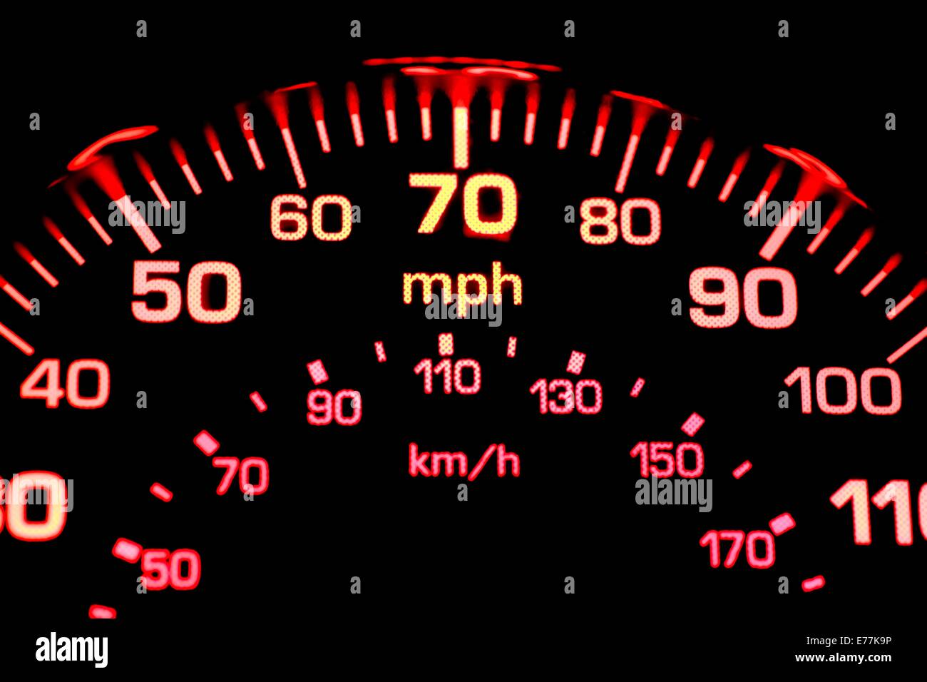 An illuminated car speedometer england uk Stock Photo Alamy