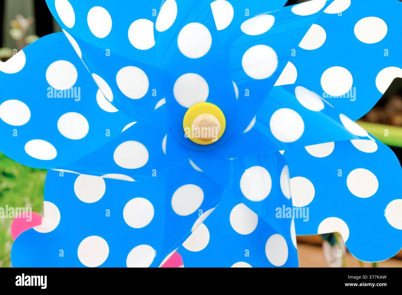 Close up of a Blue children's plastic windmill Stock Photo