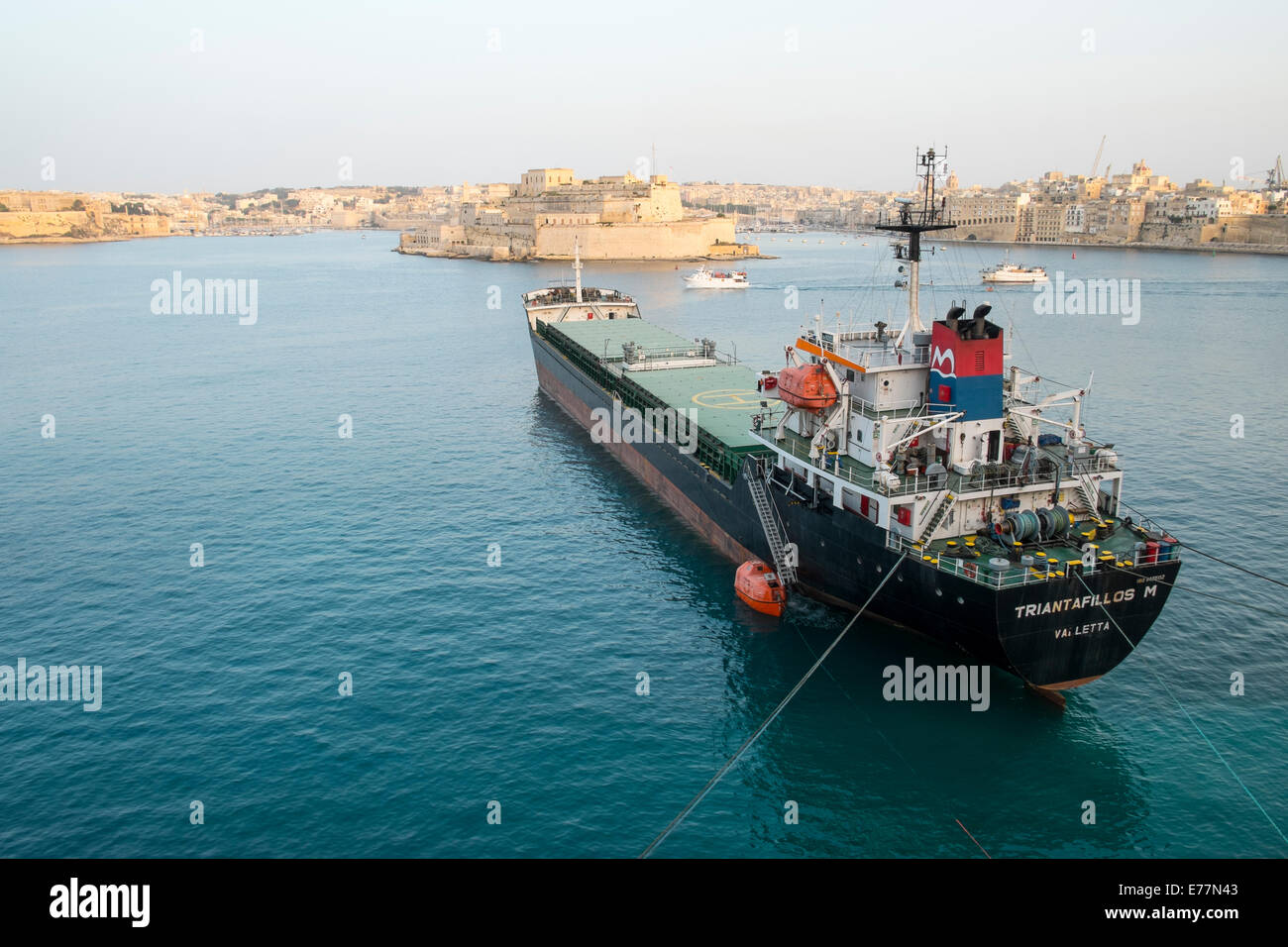 Oil tanker moored in the Grand Harbor in Valletta, Malta Stock Photo