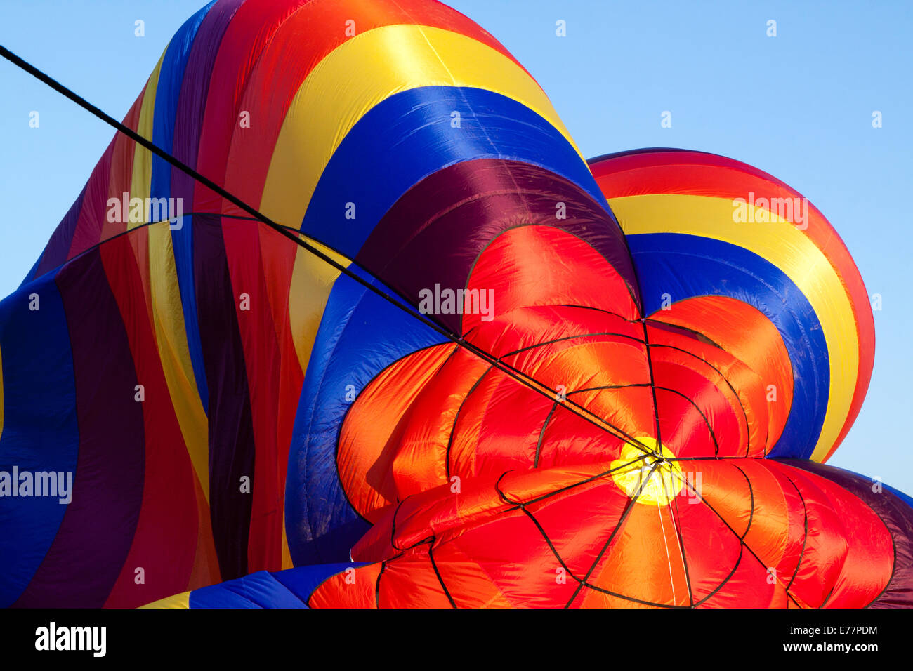 Top of canopy of a partially inflated hot air balloon Stock Photo