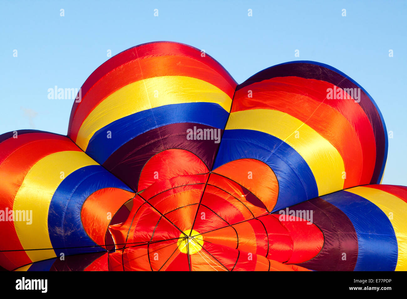 Top of canopy of a partially inflated hot air balloon Stock Photo