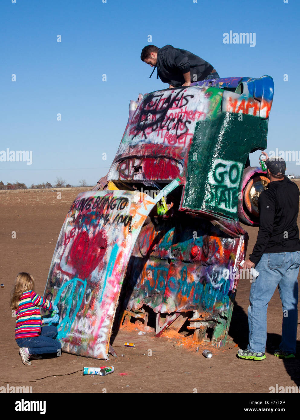 The Cadillac Ranch installation on old Route 66 near Amarillo Texas Stock Photo