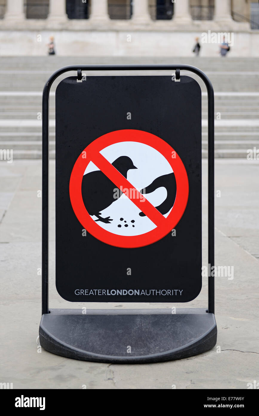 Do Not Feed The Pigeons Sign, Trafalgar Square, London, UK. Stock Photo
