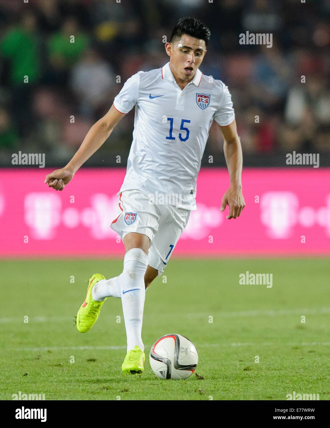 USA’s Joe Corona controls the ball during the soccer friendly between