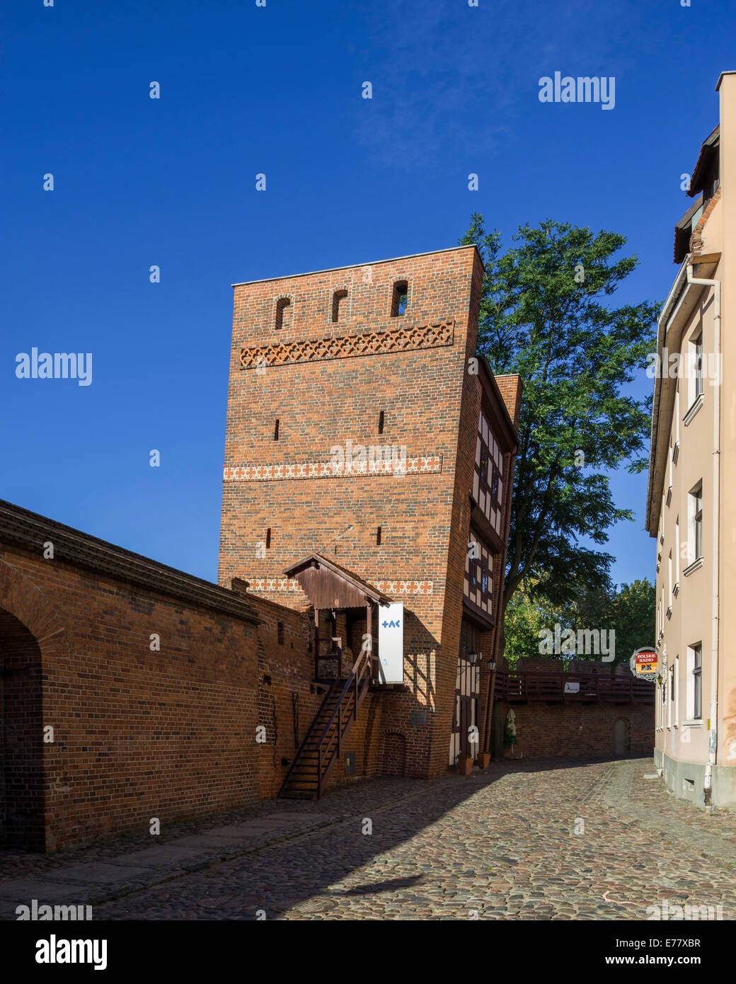 City walls and Leaning Tower, Toruń, Kujawy-Pomerania Province, Poland Stock Photo