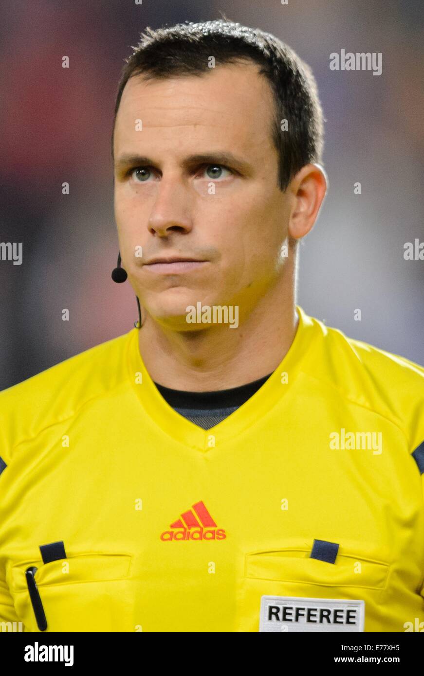 Referee Vad Istvan of Hungary captured during the soccer friendly