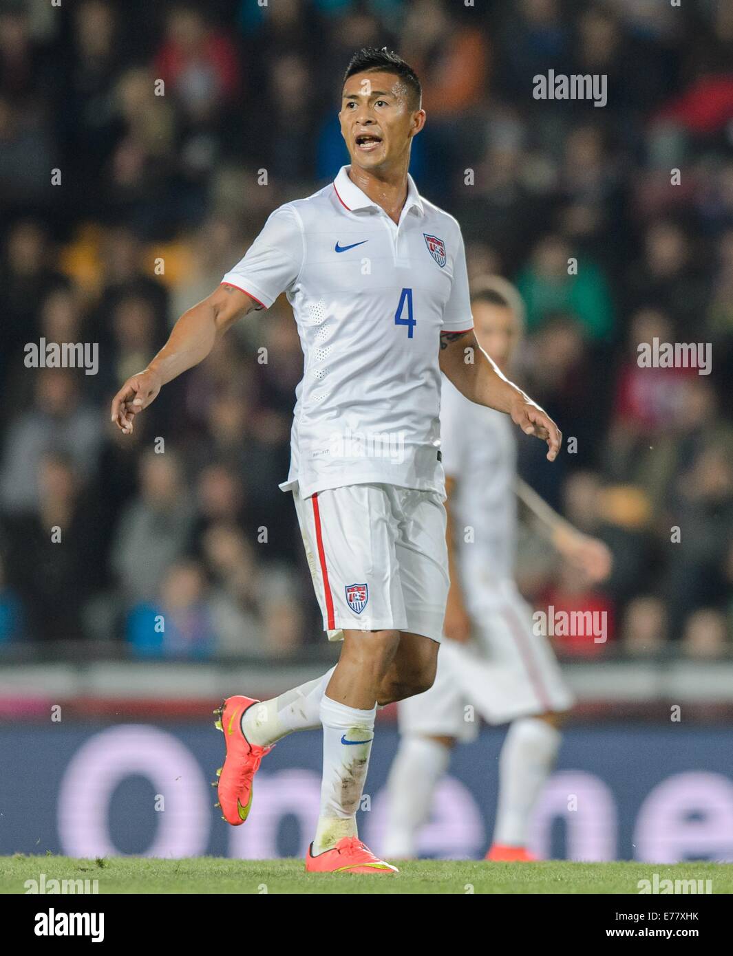 USA's Michael Orozco looks over his shoulder during the soccer friendly between Czech Republic and USA in Prague, Czech Republic, 3 Septmember 2014. Photo: Thomas Eisenhuth/dpa - NO WIRE SERVICE - Stock Photo