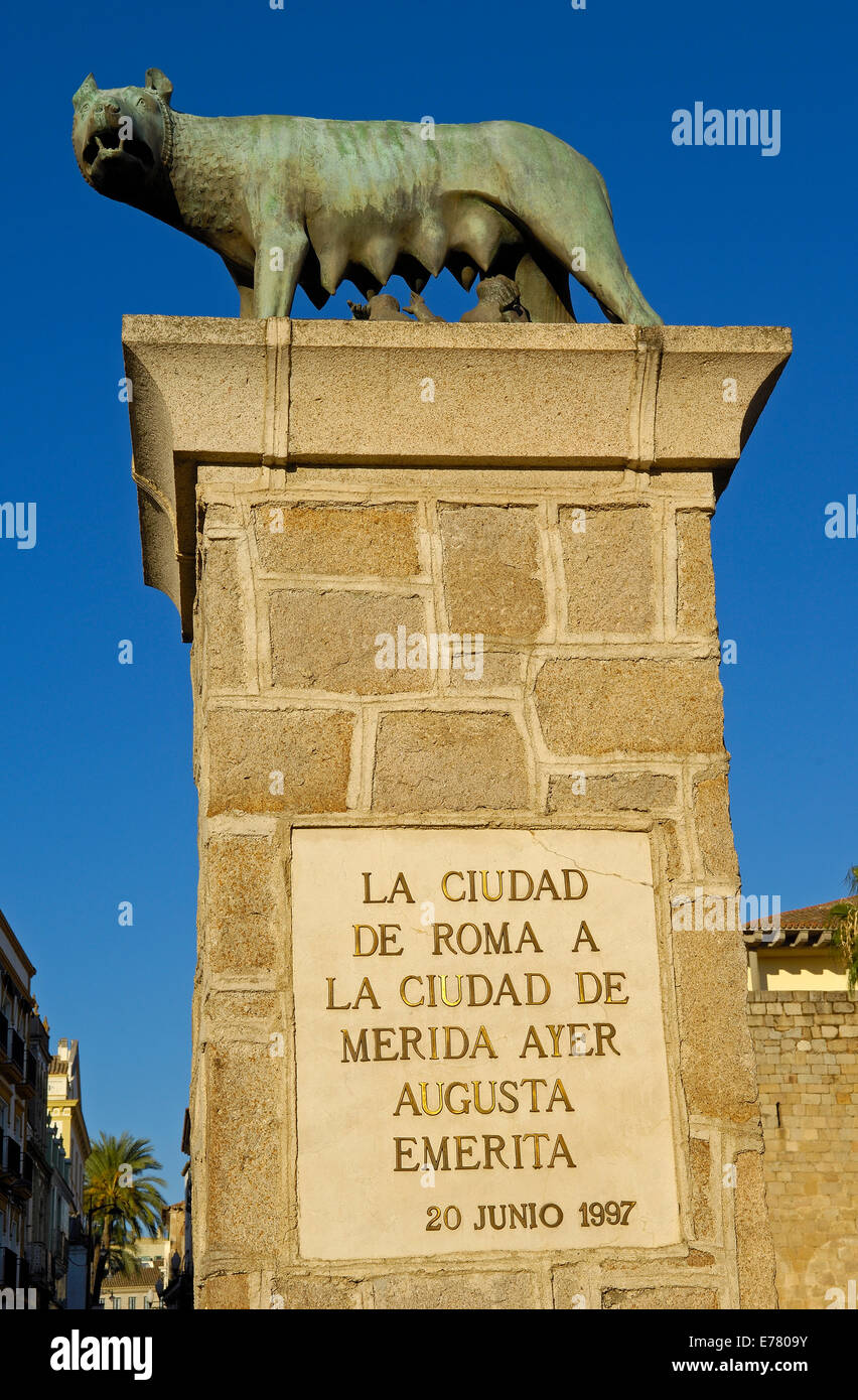 Merida, Romulo and Remo, Romulus and Remus monument,,Badajoz province ...