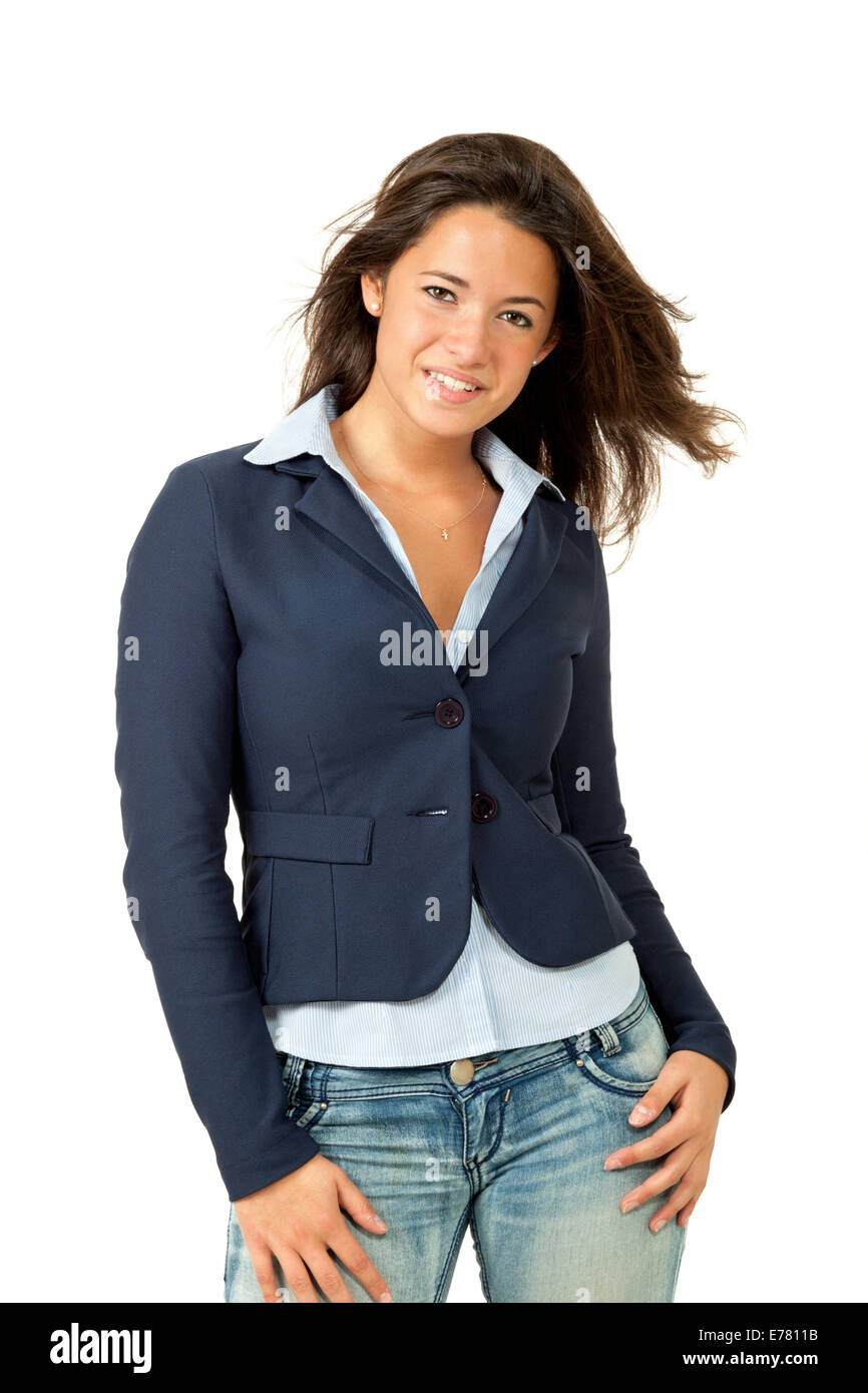 portrait of cute woman, isolated on white background Stock Photo - Alamy