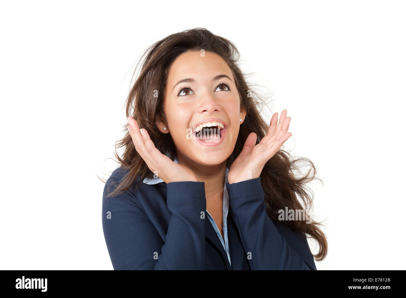young woman surprise, isolated on white background Stock Photo - Alamy