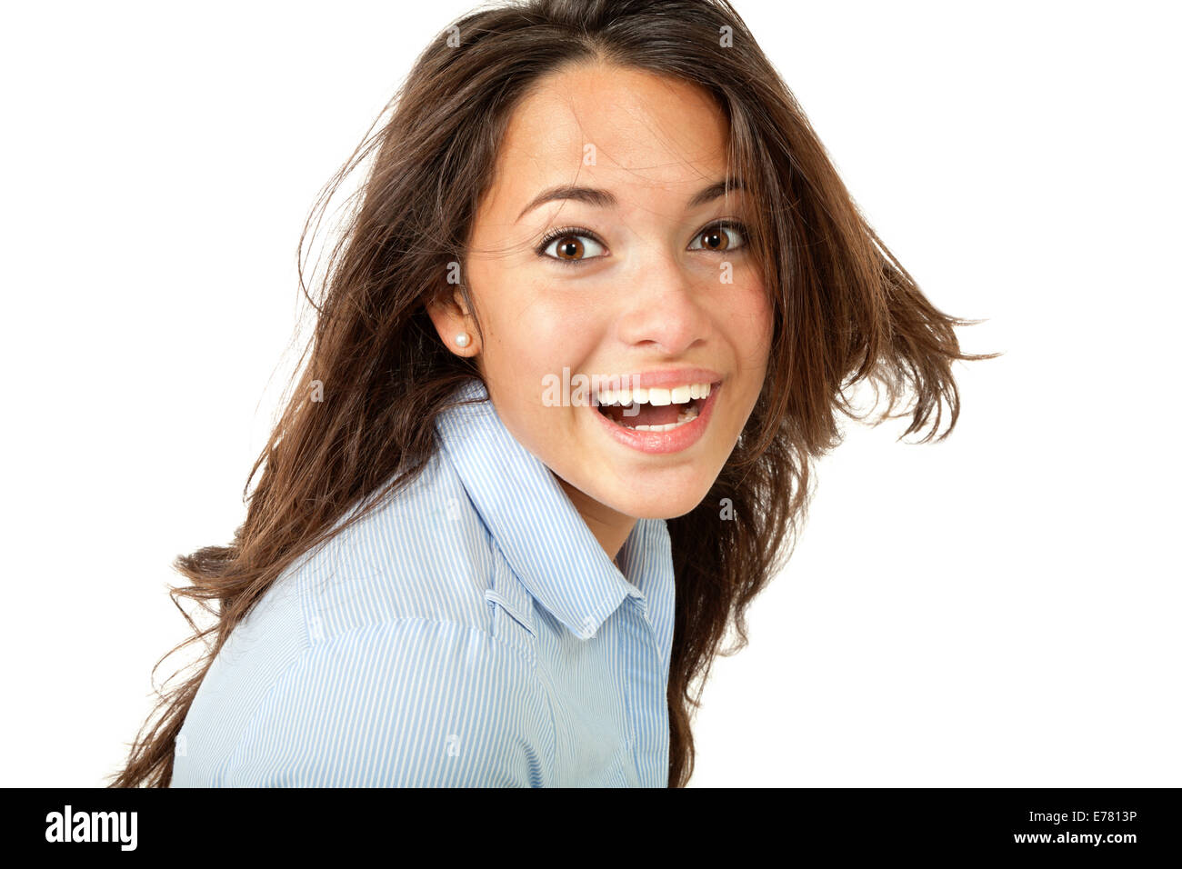 portrait of brunette girl, isolated on white background Stock Photo - Alamy