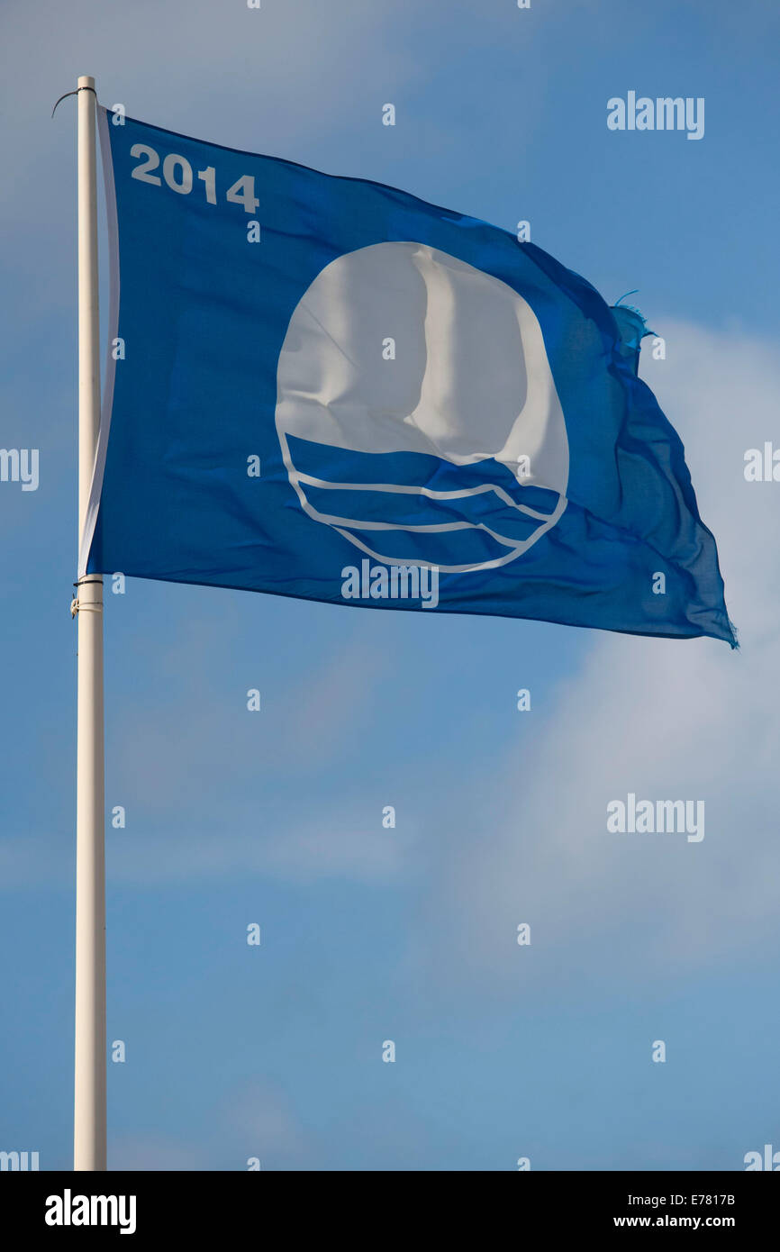 Blue Flag Award Beach flag 2014. Stock Photo