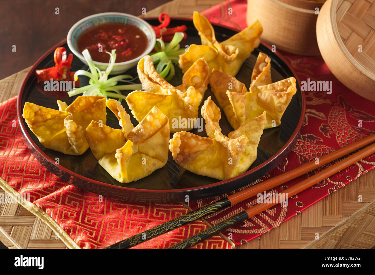 Crab Rangoon. American Chinese deep fried starter. Stock Photo