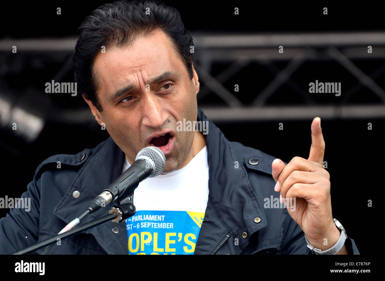Dr Onkar Sahota (practising GP and member of the London Assembly for Ealing and Hillingdon) speaking at a rally in London Stock Photo