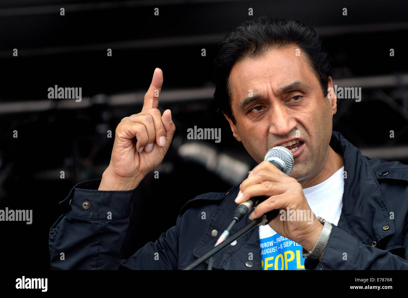 Dr Onkar Sahota (practising GP and member of the London Assembly for Ealing and Hillingdon) speaking at a rally in London Stock Photo