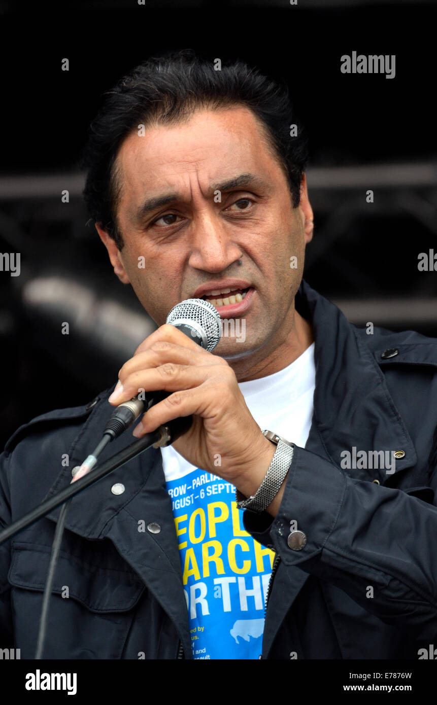 Dr Onkar Sahota (practising GP and member of the London Assembly for Ealing and Hillingdon) speaking at a rally in London Stock Photo
