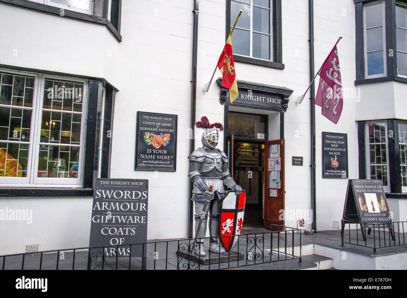 The Knight shop. A gift shop in Conwy North Wales with statue of a