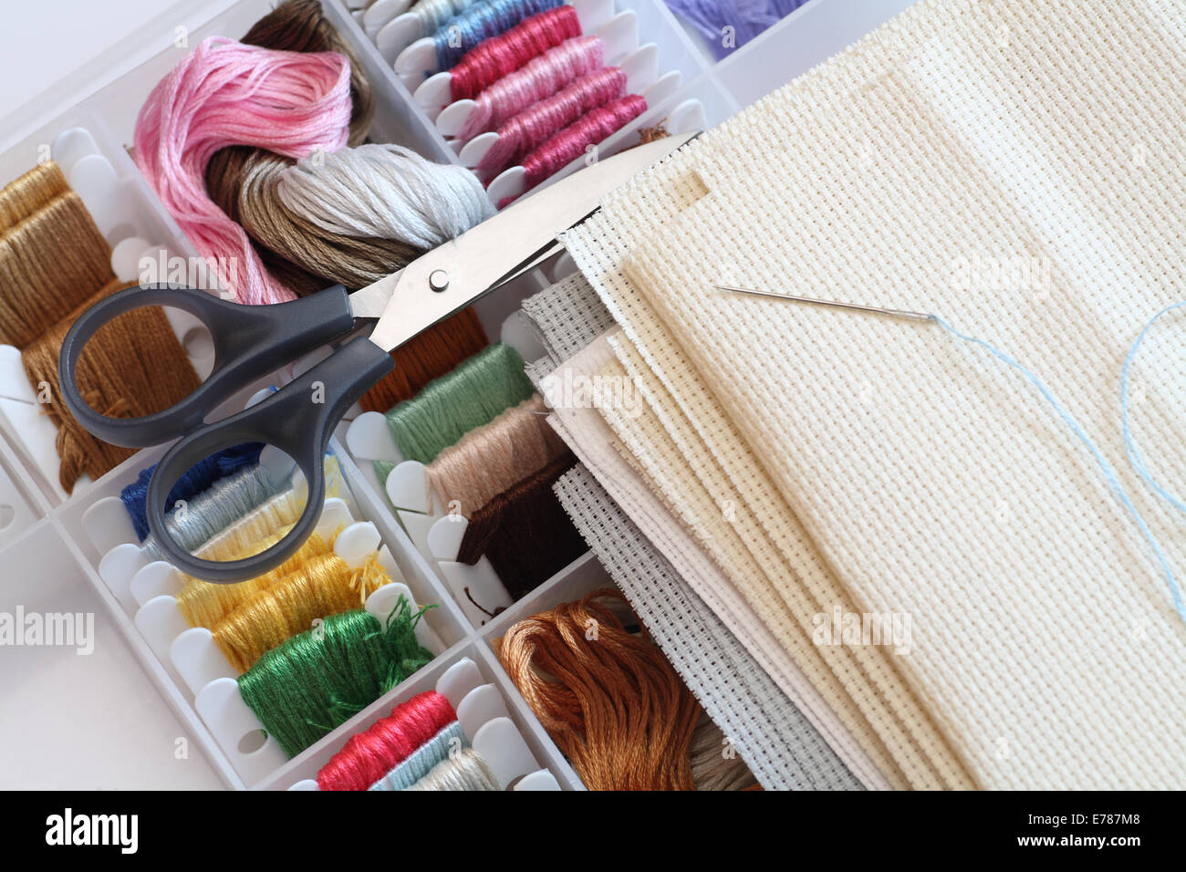 Preparations for embroidery (Cross-Stitch). Close-up Stock Photo